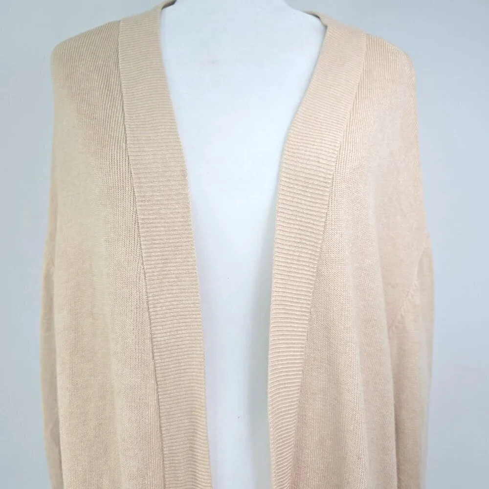Worthington XLT  Long Sleeve Ribbed Knit Open Front Cardigan in Camel Tan Brown